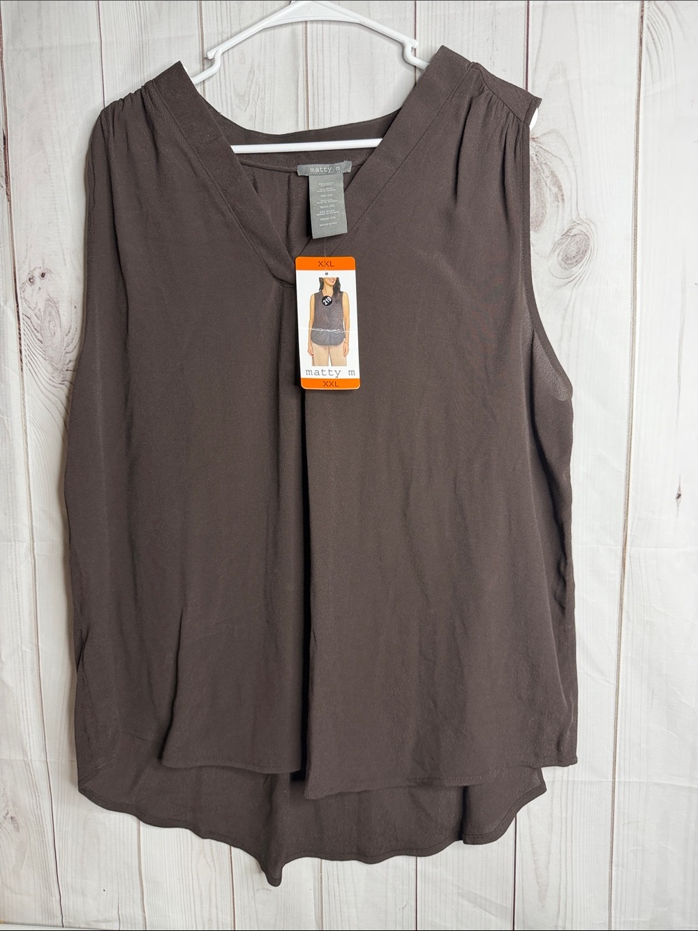 Matty M Brown V-Neck Sleeveless Blouse xxl NWT cool casual-1014
